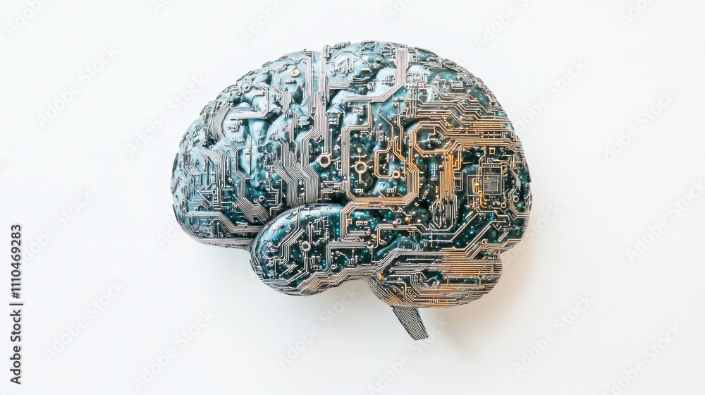 Poster a brain made of quantum circuits, symbolizing the fusion of human intelligence and ai technology.