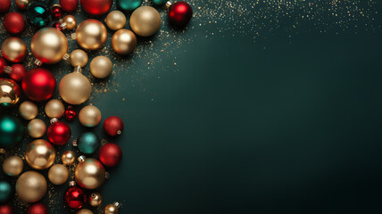 Flat-lay Christmas decorations, copy space available, Shimmering ornament and baubles with glitter. Background images.