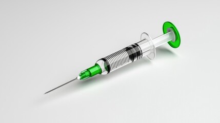Fototapeta premium A photostock of a high-tech syringe filled with a transparent liquid, isolated on a white background, sleek and clinical. High Quality