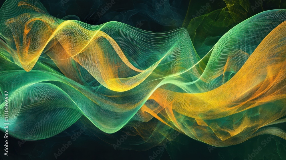 Poster energy waves, illustrated with flowing curves and dynamic shapes that create a sense of movement and