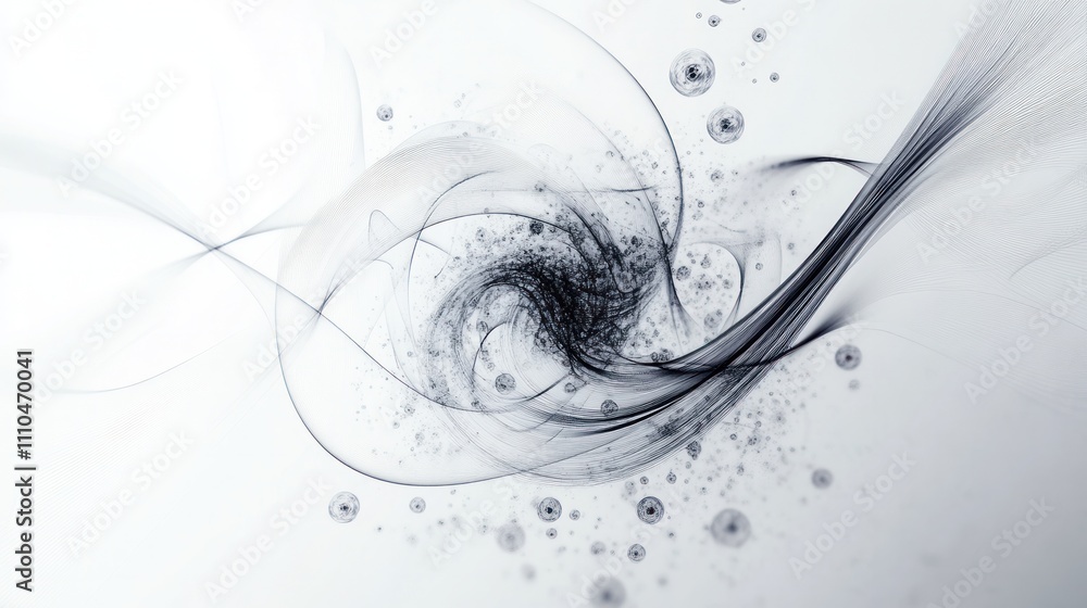 Poster geometry with swirling patterns and interconnected shapes, symbolizing the dynamic nature of quantum