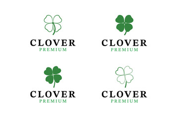 Set of four green clover icon logo design vector illustration