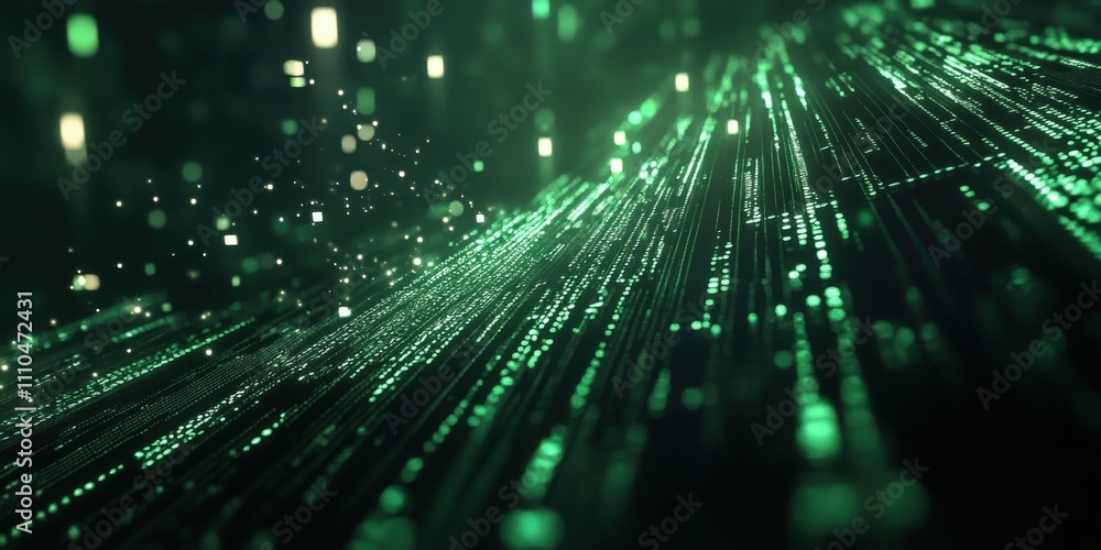 Poster abstract green data stream visualization digital technology background futuristic network