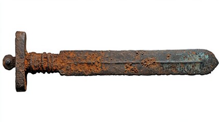 Ancient rusty sword depicting historical significance. Discover its origins and craftsmanship in this archaeological treasure of the past. Generative AI.