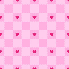 Cute seamless pattern with rhombus and hearts. Pink vector background. Texture for print, textile, fabric.