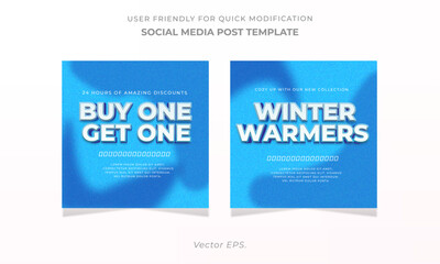 Collection set Winter Buy on get one Shopping day Sale discount deals Editable text with frozen blue gradient grainy texture banner