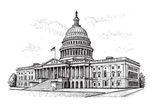 capitol building government engraving vector illustration