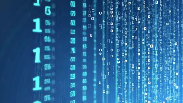 Digital data stream illustrating binary code flowing in a futuristic environment
