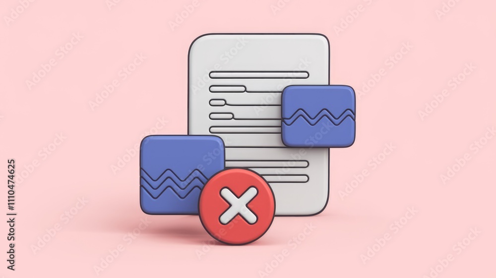 Poster Document rejection indicated by a red cross symbol over a white document with blue blocks.