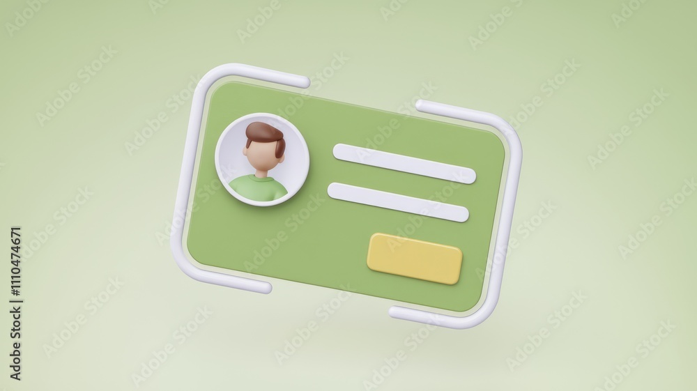 Aufkleber A 3D rendered illustration of a user profile card with input fields for personal information.