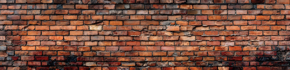 Obraz premium Old red brick wall background, wide panorama of masonry