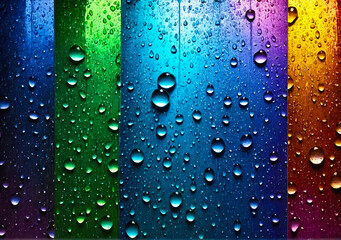 Vibrant and colorful abstract background with a rainbow of colors. Water droplets adorn the surface, creating a glistening and dynamic effect. Freshness and energy.