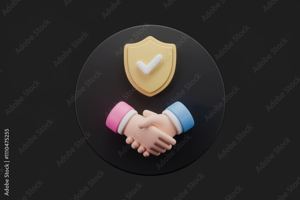 Aufkleber A 3D render showing a handshake protected by a shield  symbolizing secure partnership and trust.