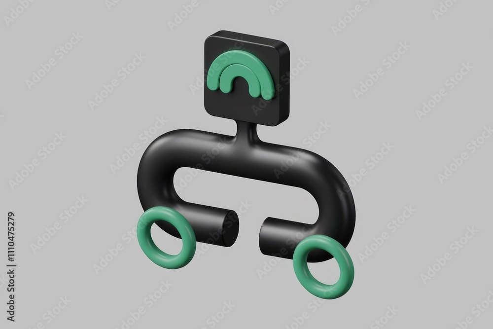 Poster 3D rendering of a black and green network connection symbol.