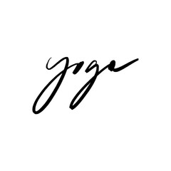 Black grunge yoga font lettering calligraphy brush hand drawn symbol, minimalistic illustration clipart. Decor logo yogi element for logo, label, emblem, poster, wall art, postcard, nail sticker, t