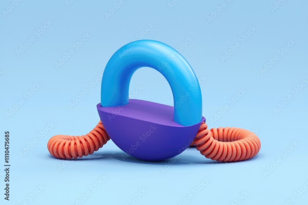 Aufkleber Abstract 3D rendering of a colorful toy with a blue arch  purple base  and orange coiled springs.
