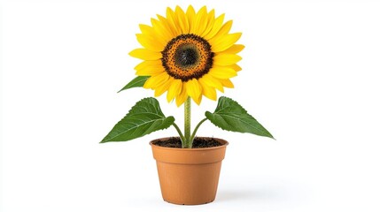 Obraz premium A photostock of a vibrant yellow sunflower in full bloom, isolated on a white background, symbolizing happiness and summer. High Quality