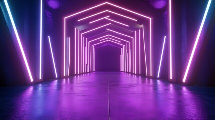 Fototapeta premium Neon tunnel with vibrant purple and blue light. 