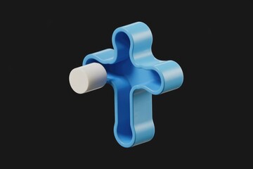 Obraz premium A 3D rendered image showing a blue figure with a white cylinder inserted.