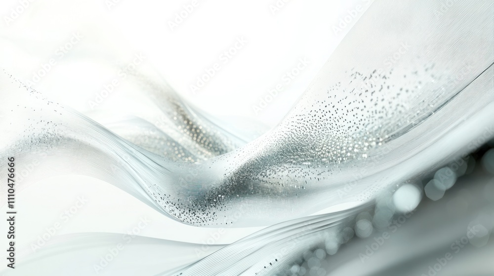Poster quantum numbers represented as glowing data streams flowing around a central point, with a clean whi