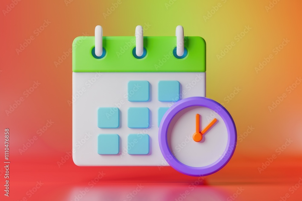 Poster A 3D rendering of a calendar and clock  symbolizing time management and scheduling.