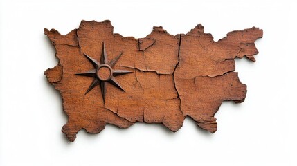 A photostock of an antique treasure map with aged, textured paper, isolated on a clean white background, mysterious and intriguing. High Quality