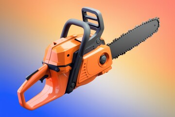 Fototapeta premium A powerful orange chainsaw with a sharp black blade ready for cutting wood.