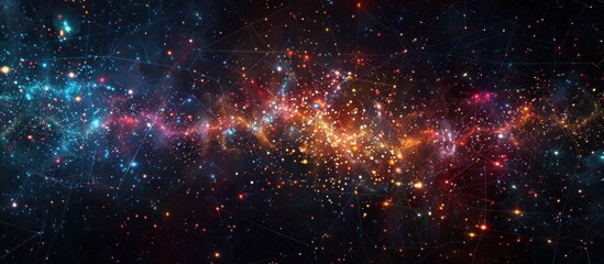 Fototapeta premium A breathtaking image showcasing a mesmerizing cosmic explosion in the depths of the universe with swirling clouds of colorful nebulae glowing stars and intense bursts of galactic energy