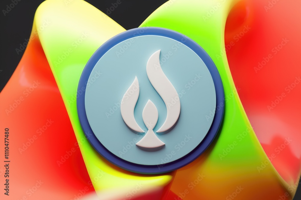Poster flame logo in colorful circular emblem on abstract background.