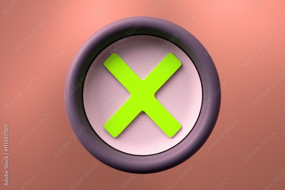 Poster 3d green x mark on pink background symbolizing rejection.