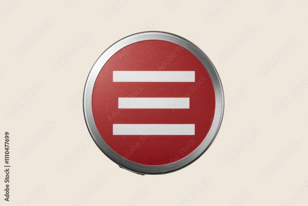 Poster Red circular button with white lines for menu options.