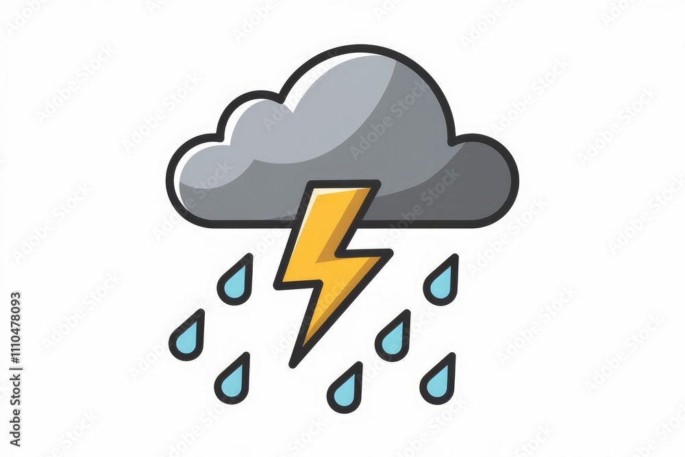 Poster a dark cloud with lightning and rain depicting a thunderstorm.