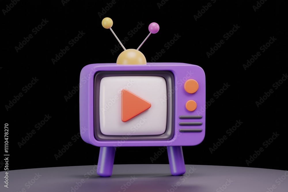 Aufkleber a 3d rendering of a retro purple television with a play button symbolizing video content.