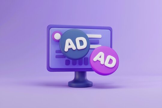 3D illustration of online advertising  showcasing ads on a computer screen.