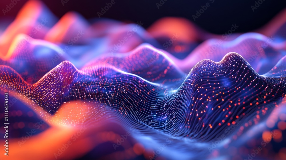 Poster abstract 3d sound waves forms with vibrant colors in background