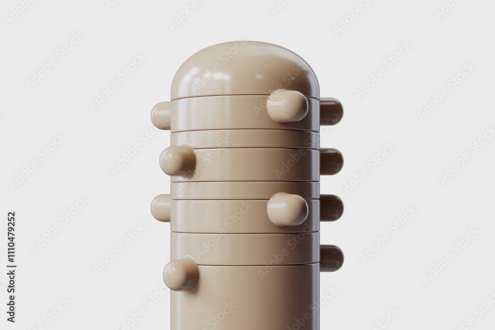 Poster beige cylindrical object with rounded protrusions appearing modular or stacked.
