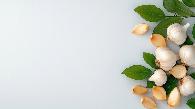 A photostock of fresh garlic bulbs and cloves, isolated on a clean white background, natural and flavorful. High Quality