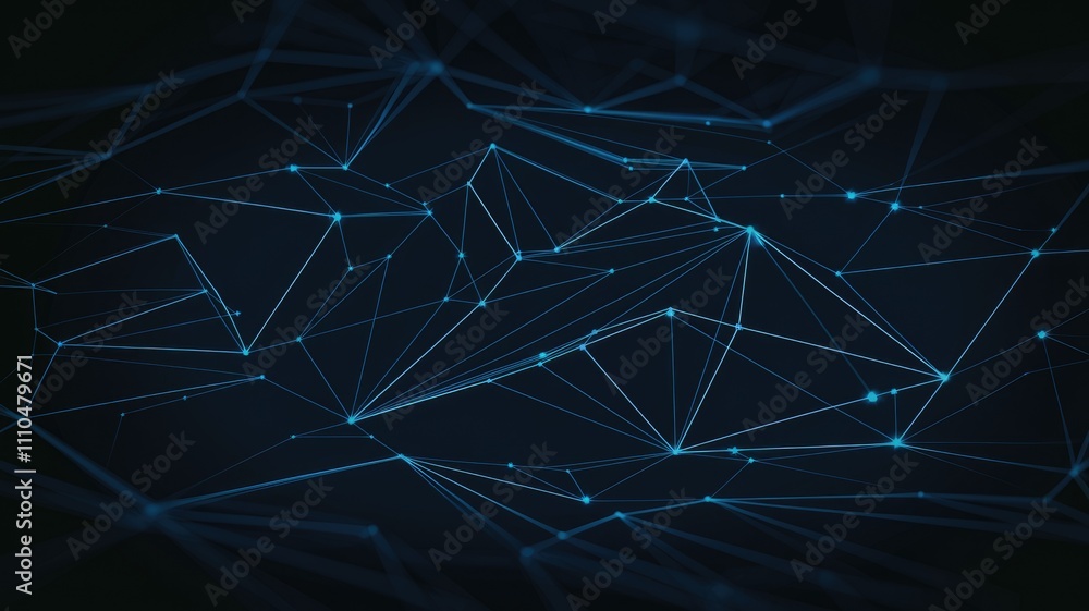 Aufkleber Blue glowing digital network background with interconnected nodes.