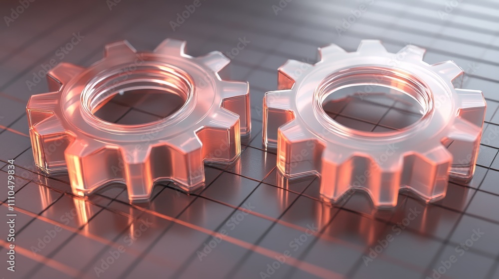 Poster 3d gear icon on digital grid background symbolizing technology, innovation, digital solutions. repre