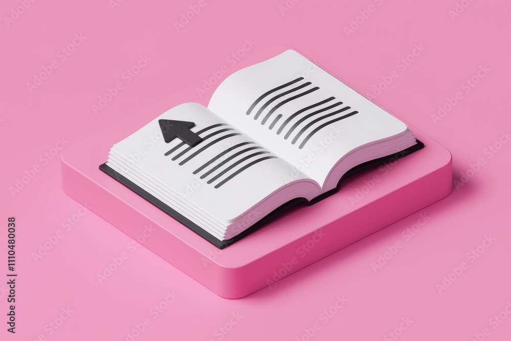 Leinwandbilder open book with upward arrow symbolizing reading learning and knowledge growth.