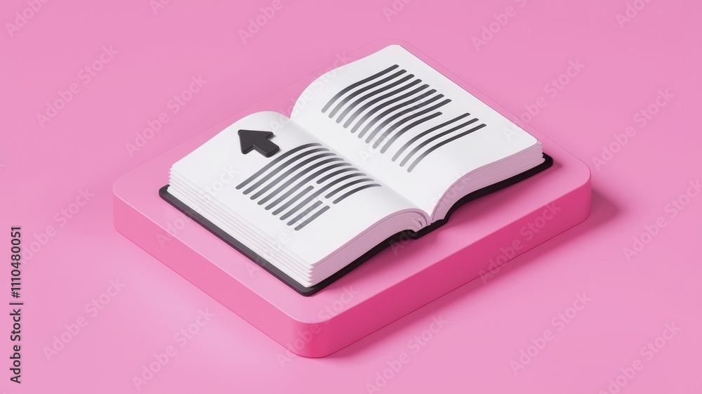Poster an open book with an upward arrow symbolizing knowledge and growth.