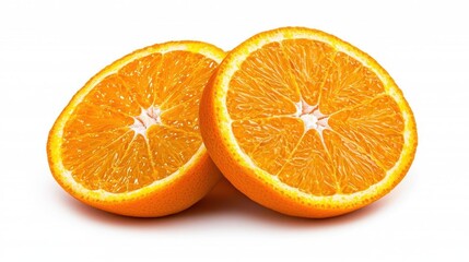 A photostock of freshly sliced oranges arranged in a neat circle, placed on a clean white background, juicy and vibrant. High Quality