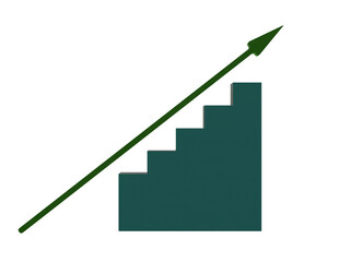 Simple, flat-color vector art of an arrow pointing upward on top of stairs, isolated on a transparent background.