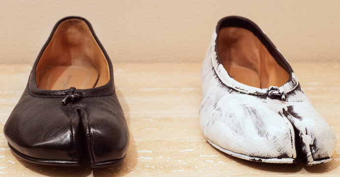 Women's moccasins inspired by Tabi, Japanese shoes with a split toe, by Maison Margiela.Milan - Italy,30 November 2024