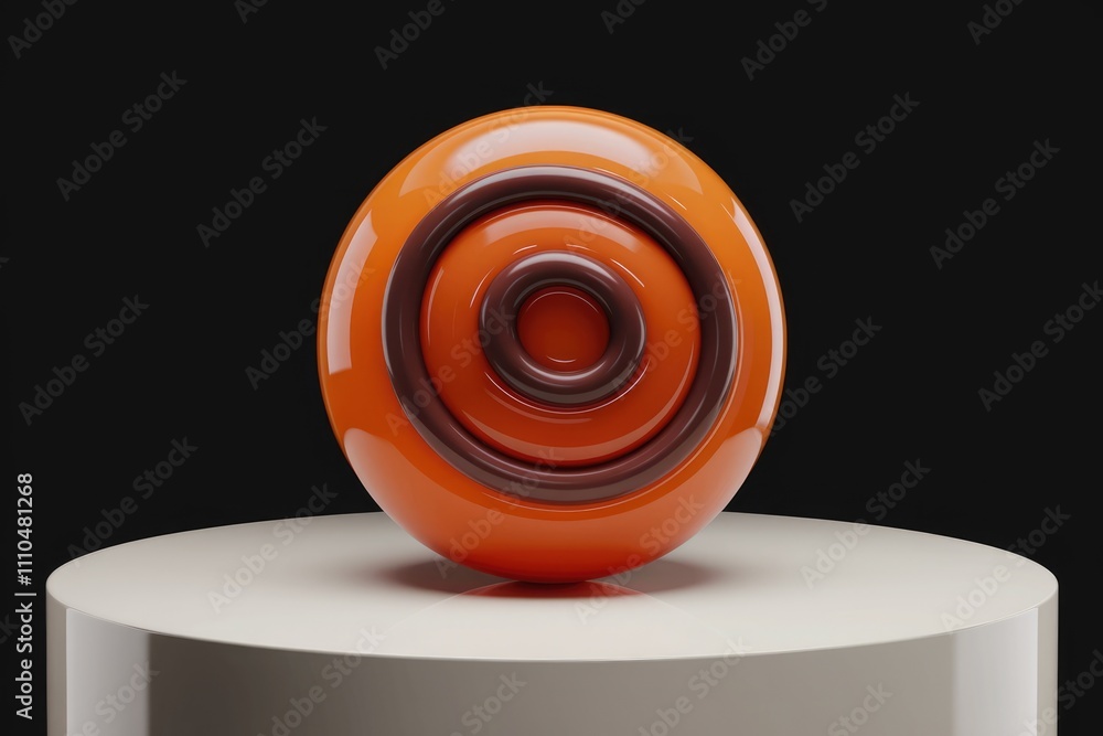 Poster Abstract 3D render of a glossy orange sphere with concentric brown rings.