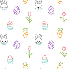 Easter seamless outline pattern. Line art style. Vector background. Isolated vector illustration eps 10