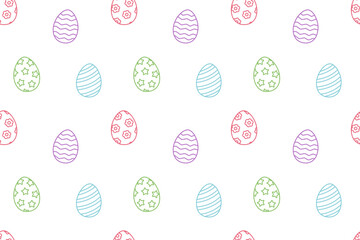 Easter eggs on seamless outline pattern. Line art style. Vector background. Isolated vector illustration eps 10
