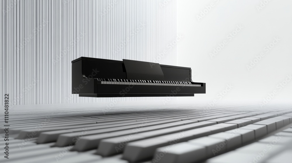 Poster 3d floating piano keys in digital space with abstract background