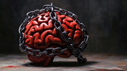 Brain in Chains Symbolizing Mental Struggle and Confinement