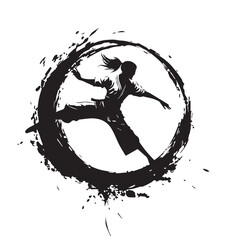 drawing karate men kicking in the air isolated on white background 